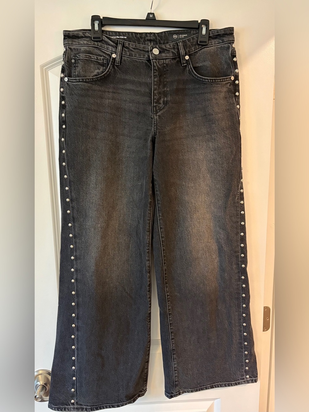AG Adria Women's Black Stud-Trim Wide Leg Jeans size 30
$100